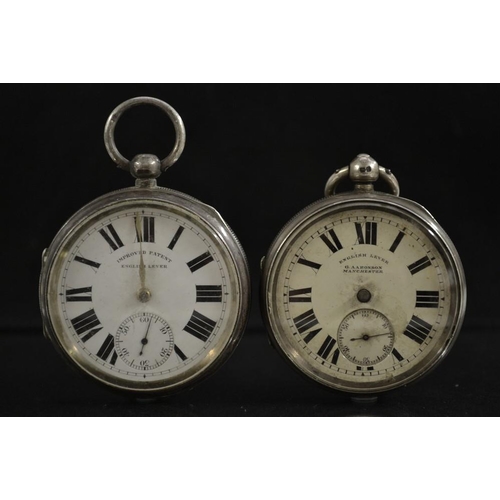 3074 - An Edwardian improved patent English lever over size open face pocket watch,  white dial, bold Roman... 