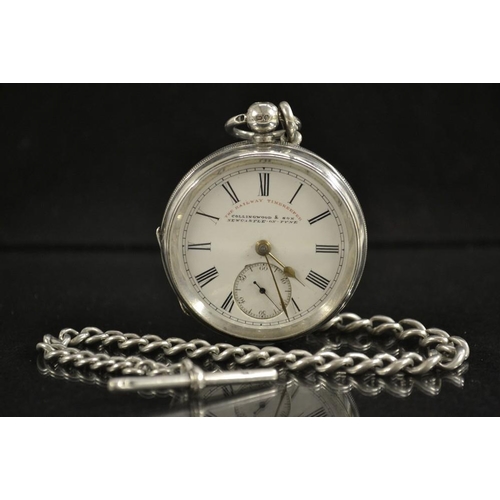 3080 - A Victorian silver Railway Timekeeper open face pocket watch,  white dial, Roman numerals, minute tr... 