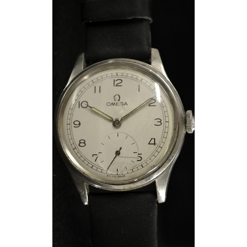 3083 - Omega - a vintage gentleman's  wrist watch, silvered dial, Arabic numerals, minute track, subsidiary... 