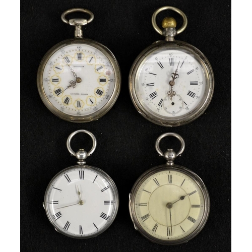 3086 - A Victorian open face pocket watch, white dial, Roman numerals, minute track, blued hands, key wind ... 