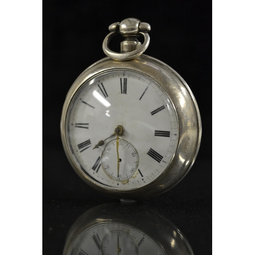 3089 - A Victorian silver pair cased pocket watch, white enamel dial, Roman numerals, minute track, subsidi... 