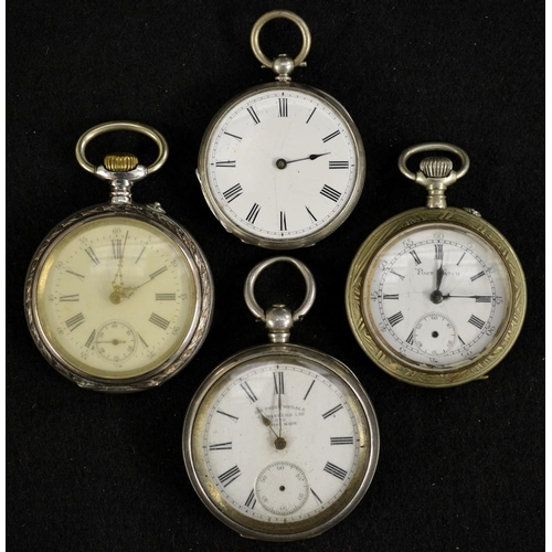 3096 - A continental silver J N Master Ltd six prize medal open face pocket watch, white dial, Roman numera... 