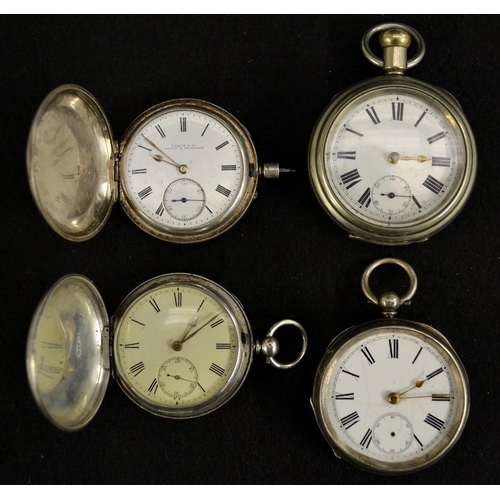 3102 - A Victorian silver hunter cased pocket watch, J Lowry Belfast, white dial, Roman numerals, minute tr... 