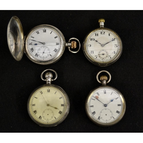 3106 - A George V silver full hunter pocket watch, white dial, bold Roman numerals, minute track, subsidiar... 