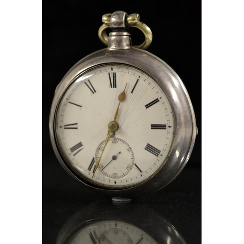 3107 - A late Victorian silver pair cased pocket watch, white enamel dial, Roman numerals, minute track, su... 