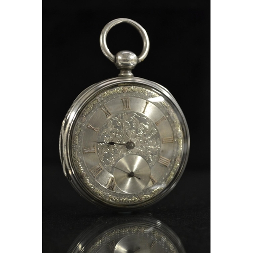 3129 - A continental silver open faced pocket watch by C Guinand Geneve, floral engraved silvered dial, rai... 