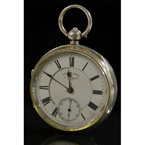 3130 - A Victorian silver English Lever open face pocket watch, W Richman, Leeds, white dial, bold Roman nu... 