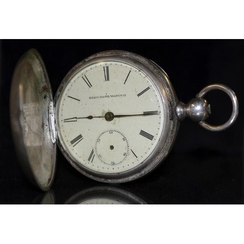 3138 - An Elgin National Watch Co. coin silver full hunter cased pocket watch, white dial, Roman numerals, ... 