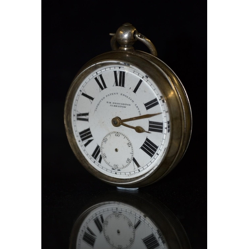 3143 - A George V silver open face improved patent English lever pocket watch, white dial, bold Roman numer... 