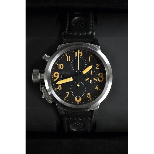 3148 - An IFO U-Boat Flightdeck gentleman's Chronograph wrist watch, black dial, orange Arabic numerals, tr... 