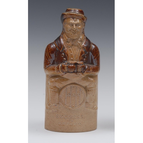 135 - A 19th century Denby & Codnor Park Bourne Pottery salt glazed stoneware reform flask, moulded with J... 