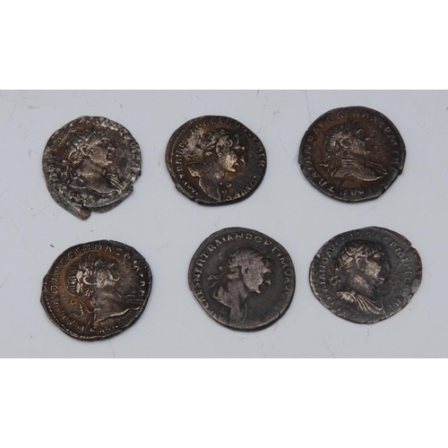 1598 - Roman, Trajan, Silver Denarii, COS V; another SPQR OPTIMO PRINCIPI, others (4), Fine-Very Fine [6]