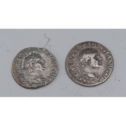 1600 - Roman, Vespasian, Silver Denarii, r/Mars advancing, almost Extremely Fine; another r/COSITER, Very F... 