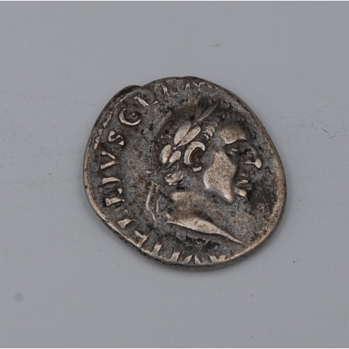 1603 - Roman, Vitelius, Silver Denarius, PONT MAX, RCV2200, Fine-Very Fine