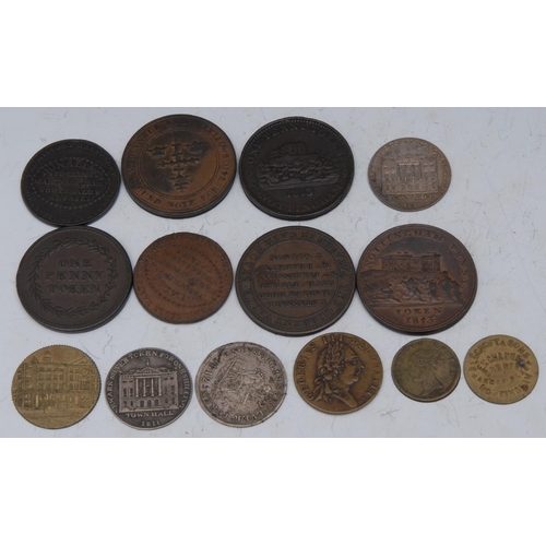 1608 - Tokens, Nottinghamshire, 18th century, Donald & Co (2); 19th century Silver Shillings, Mansfield dam... 