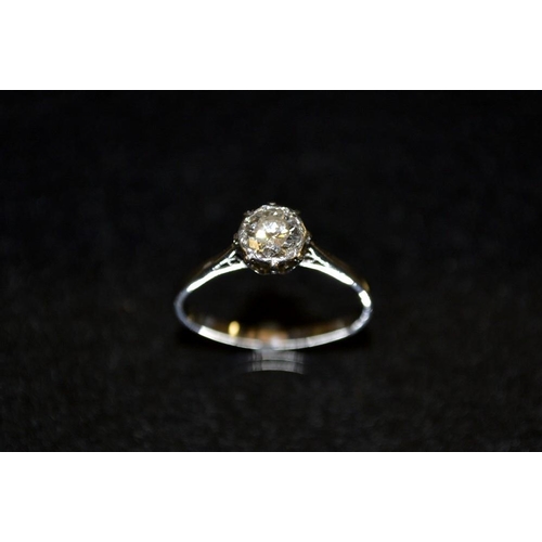 3421 - A diamond solitaire ring, round brilliant cut diamond approx 0.5ct, platinum crown and shank, size P... 