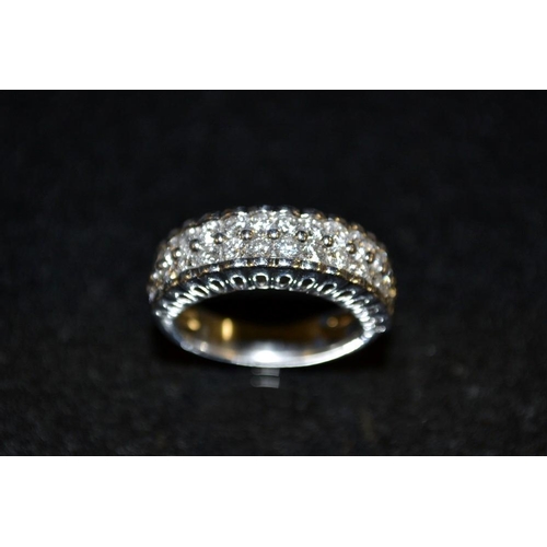 3448 - A diamond double row half eternity ring, set with two rows of fifteen round brilliant cut diamonds, ... 