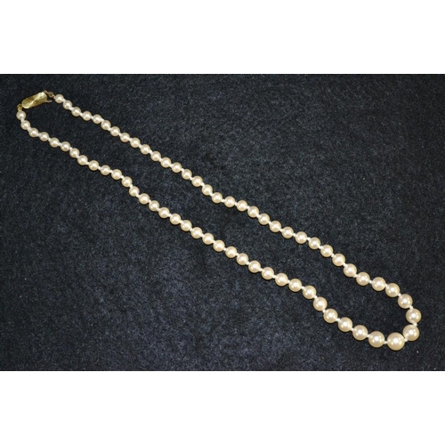 3454 - A graduated single strand cultured pearl necklace, 9ct star burst clasp, 42cm long, 14.7g gross