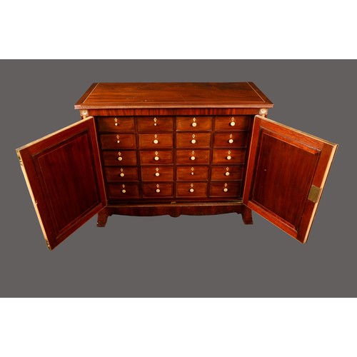 409 - A 19th century mahogany and parcel-gilt collector's cabinet, moulded rectangular top above a pair of... 