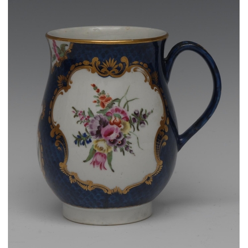 278 - A Worcester baluster mug, decorated with gilt fan and vase shaped reserves with colourful flowers an... 