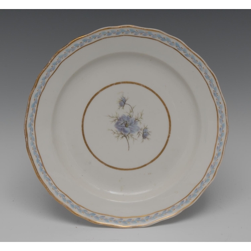 377 - A Derby shaped circular plate, painted by William Billingsley, with a violet, within a gilt circular... 