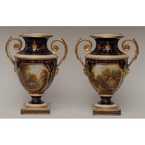 139 - A pair of pair of Bloor Derby Named View vases, A View Near Derby, within a canted gilt cartouche, o... 