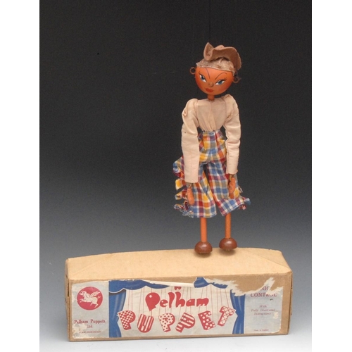 1116 - LS Cowgirl  - Pelham Puppets LS Range, round wooden head, painted features, blue green eyes, early s... 