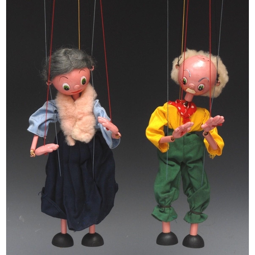 1136 - JC Grandfather and Grandmother - Pelham Puppets JC Range, wooden ball heads, painted features,  gree... 