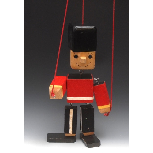 1152 - Late Display Guardsman - a Pelham type puppet of a wooden Guardsman, cube bearskin, head and torso, ... 