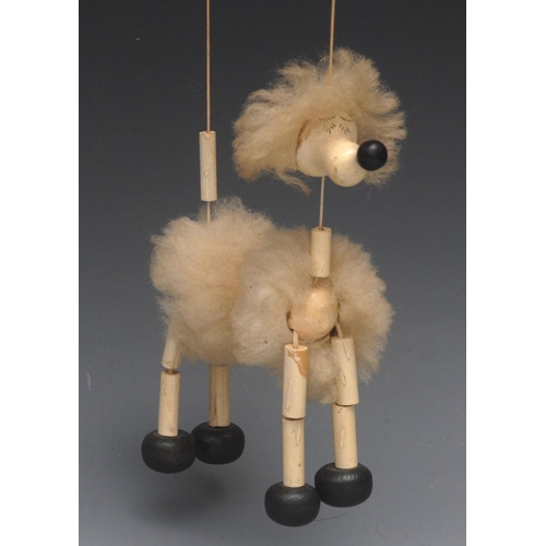 292 - Minipup Poodle - Pelham Minipup Range, wooden head and body, painted features, sheep's wool hair,  l... 