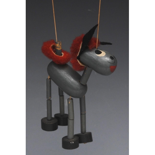 294 - Minipup Donkey - Pelham Minipup Range, wooden head and body, painted features, felt ears, legs strun... 