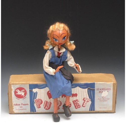 429 - SS School Girl - very rare, Pelham Puppets SS Range, round wooden head, painted features, blue eyes,... 