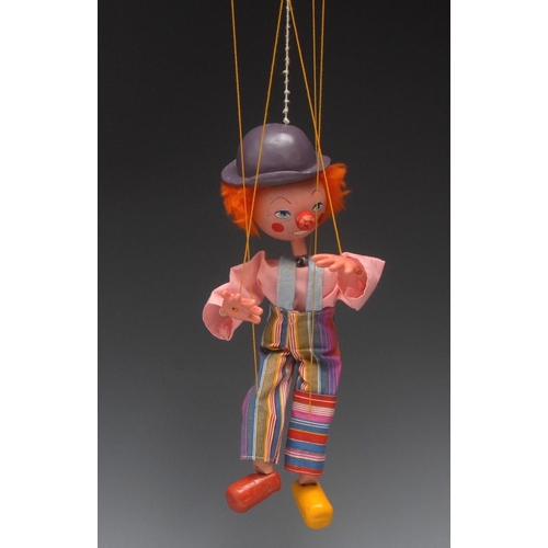 5 - SS Barnham the Clown - Pelham Puppets SS Range, pink painted wooden head, plastic tube arms, strung ... 