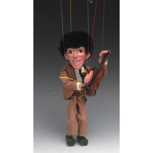 529 - SL Pop Group Brown Suited Guitarist - Pelham Puppets SL Range, moulded original head, black hair, pa... 