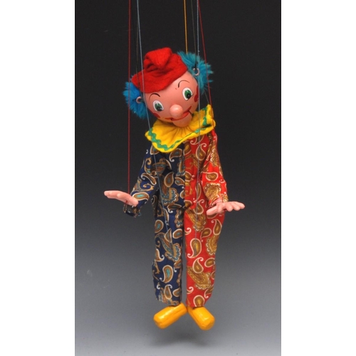 62 - SM Clown - Pelham Puppets SM Range, blue hair, painted features, red ball nose, opening mouth, compo... 