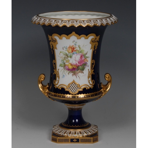 97 - A Royal Crown Derby two-handled campana shaped vase, painted by Albert Gregory, signed, with colourf... 