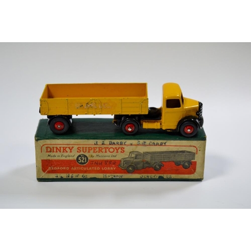 348 - Dinky Toys 521 Bedford Articulated Lorry, deep yellow body and trailer, black chassis, red ridged hu... 