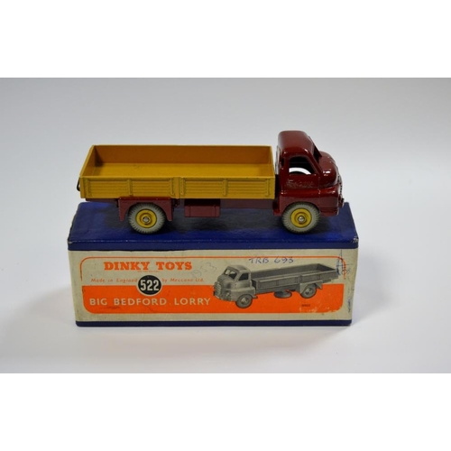 350 - Dinky Toys 522 Big Bedford Lorry, maroon cab and lower, fawn back, fawn hubs, grey tyres, boxed