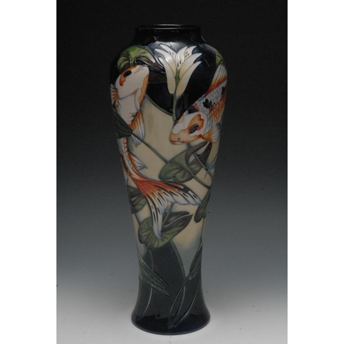 50 - A contemporary Moorcroft Quiet Waters pattern  slender ovoid vase, designed by Philip Gibson, tube l... 