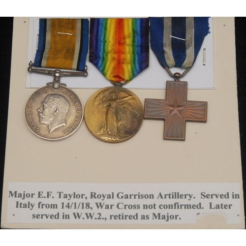 68 - Medals, World War One, Pair, Italian War Cross, 2 LIEUT E. F. TAYLOR; Ernest F. Taylor of the R.G.A.... 