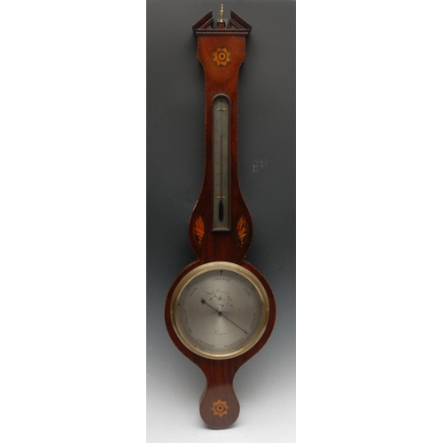 1565 - A 19th century mahogany barometer, silvered 20cm diam, inscribed A Baserga, Preston, alcohol thermom... 