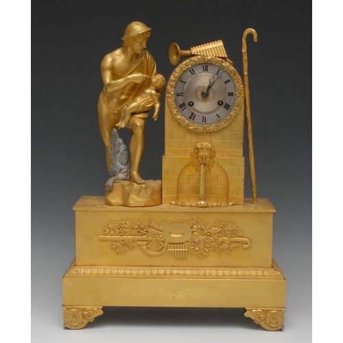 1580 - A French Empire ormolu figural mantel clock, 8.5cm circular silvered dial inscribed with Roman numer... 