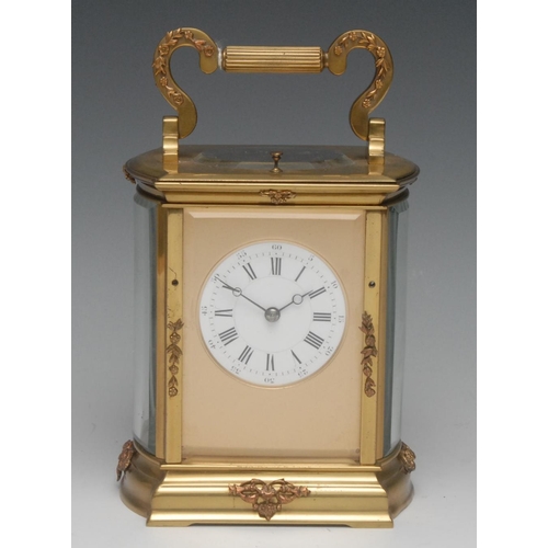 1585 - A large 19th century lacquered brass five glass repeating bow sided carriage clock, 5.5cm circular e... 