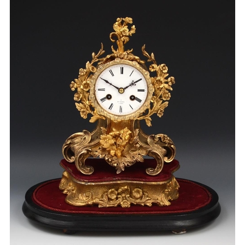 1587 - A late 19th century French gilt brass mantel clock, 7.5cm circular enamel dial inscribed Hry Marc a ... 