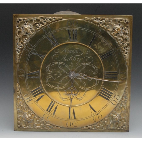 1600 - A George III longcase clock movement, 31cm square brass dial inscribed Noon, Ashby, 30-hour mechanis... 