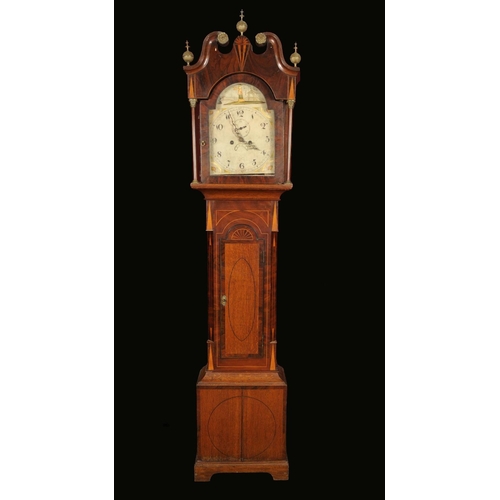 1601 - A George III oak and mahogany longcase clock, 30cm arched painted dial inscribed with Arabic numeral... 