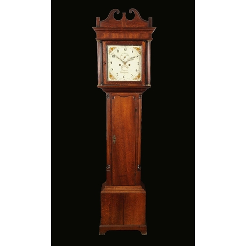 1604 - A George III oak longcase clock, 32cm square painted dial inscribed Suggate, Halesworth, Arabic nume... 