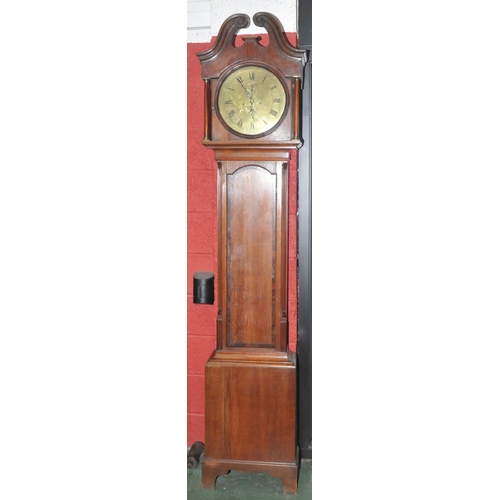 1609 - An early 19th century oak longcase clock, the 32cm brass circular dial with Roman numerals, inscribe... 