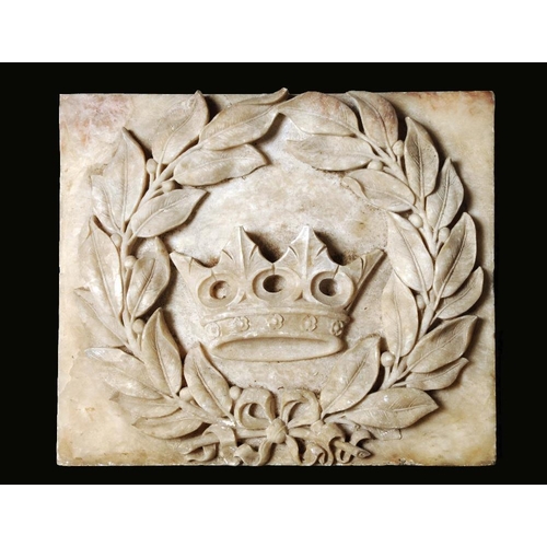 1615 - A 19th century marble architectural panel, boldly carved in relief with a crown and laurel wreath, 4... 