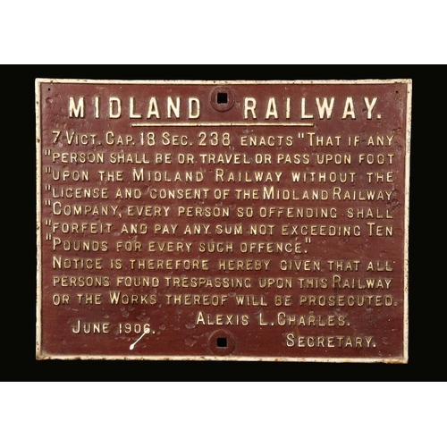 1623 - Railwayana - a cast iron rectangular Railway sign, MIDLAND RAILWAY, 51cm x 67cm